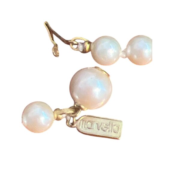 Vintage Marvella Faux Pearl Necklace Knotted Between Gold Tone Estate 18" - Picture 4 of 4